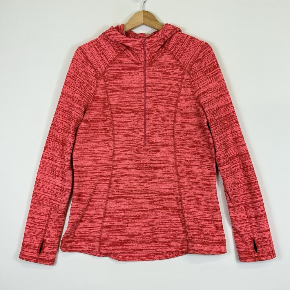 Zella  Women XL Jacket‎ Red Coral Stripe Athletic Fleece Hooded Hoodie Half Zip